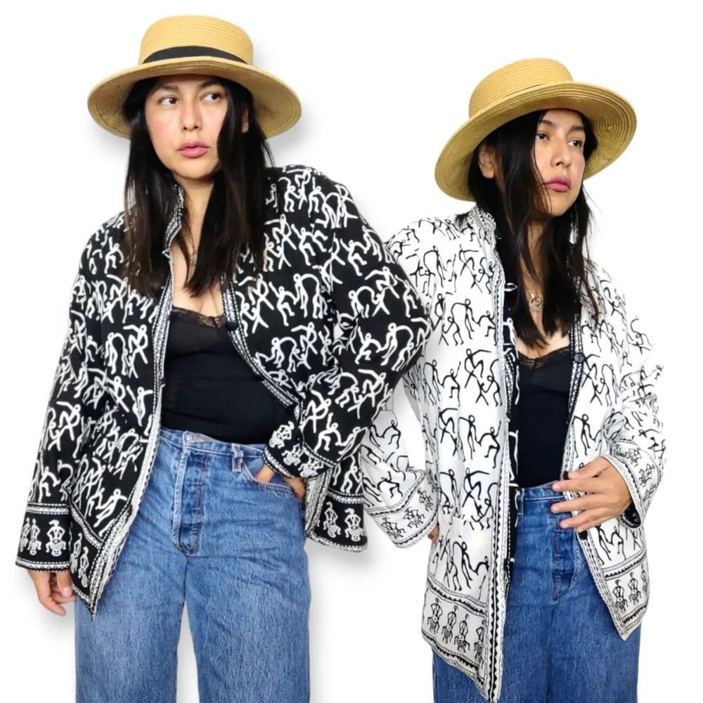 Sam Hilu vintage 100% cotton reversible artsy coat with tribal abstract print XS